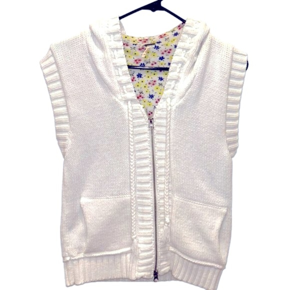 Free People Sleeveless Knit Zip Up Hooded Sweater Vest